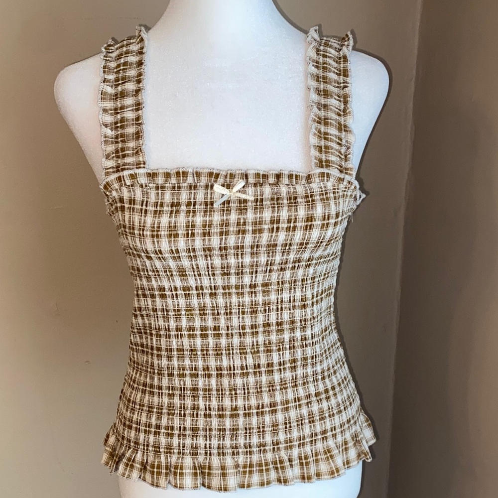 EUC Stretchy Ruched Check Tank M